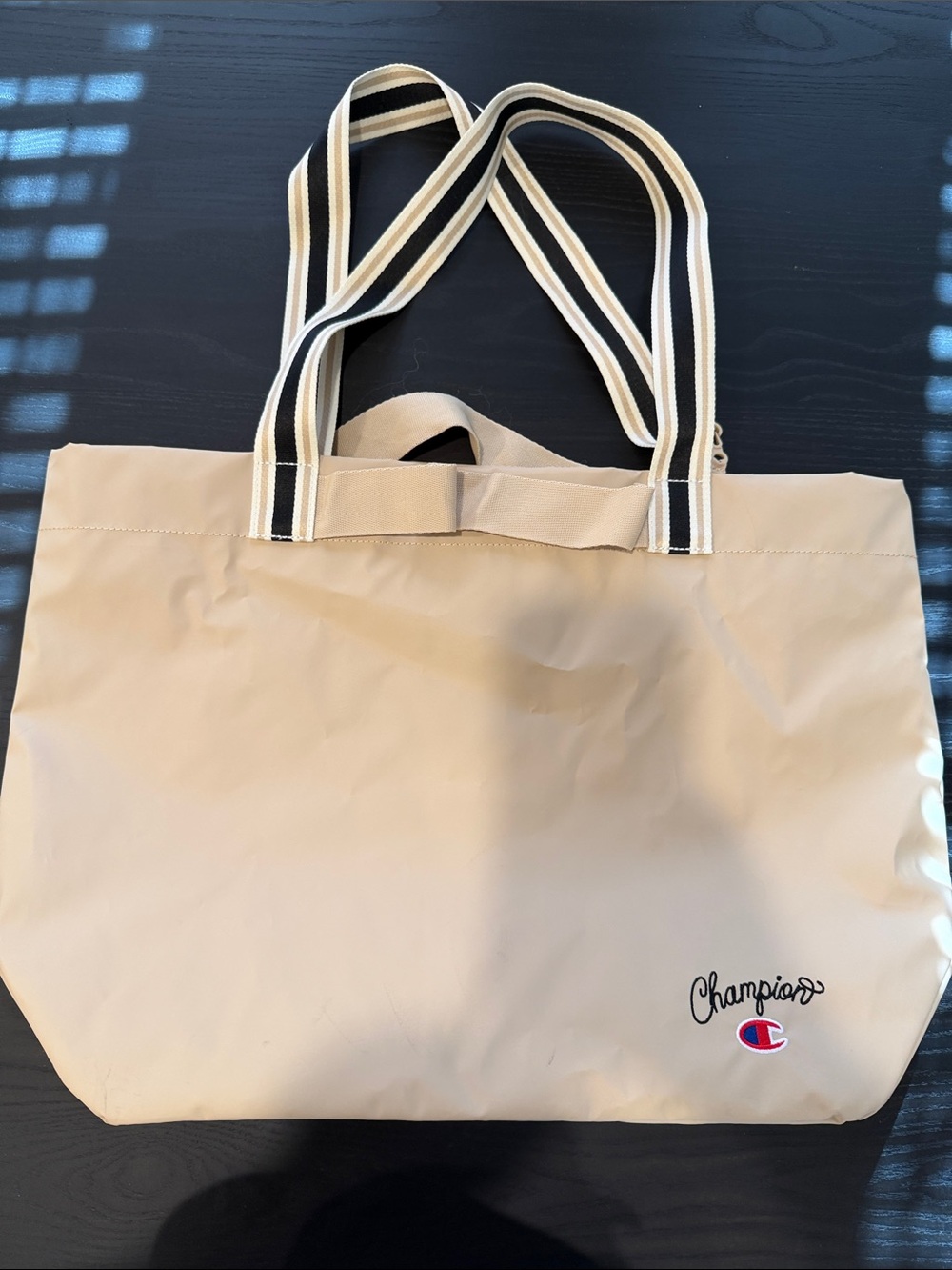 Champion Tan Tote with Striped Black and White Handles